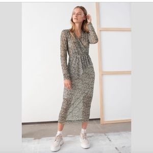 & Other Stories Sheer Floral Midi Ruffle Dress